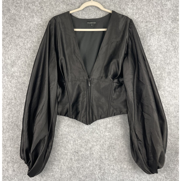 Kilentar Tops - Kilentar Joyo Silk Corset Top Womens 18UK 14US Black Balloon Sleeve Avant Garde
